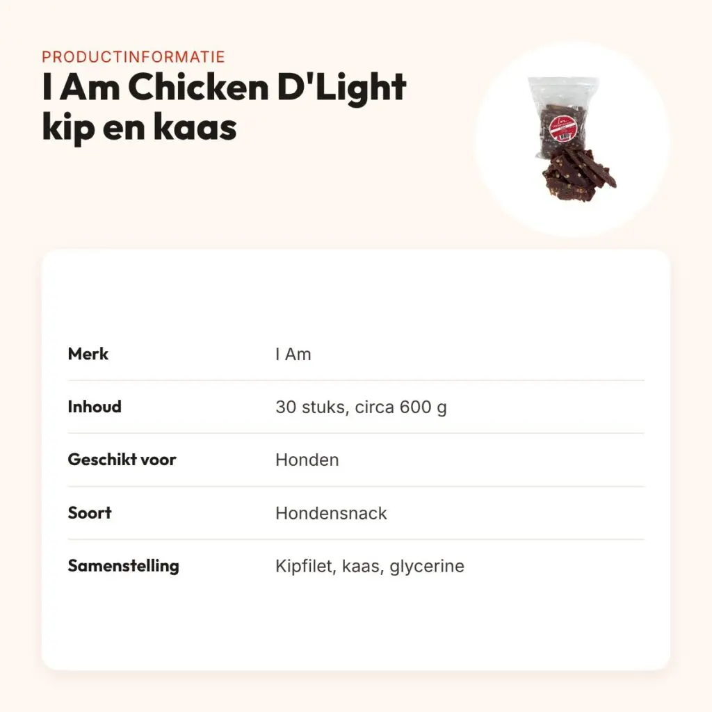 I Am Chicken D'Light kipfilet en kaas hondensnack 30 stuks – productinformatie