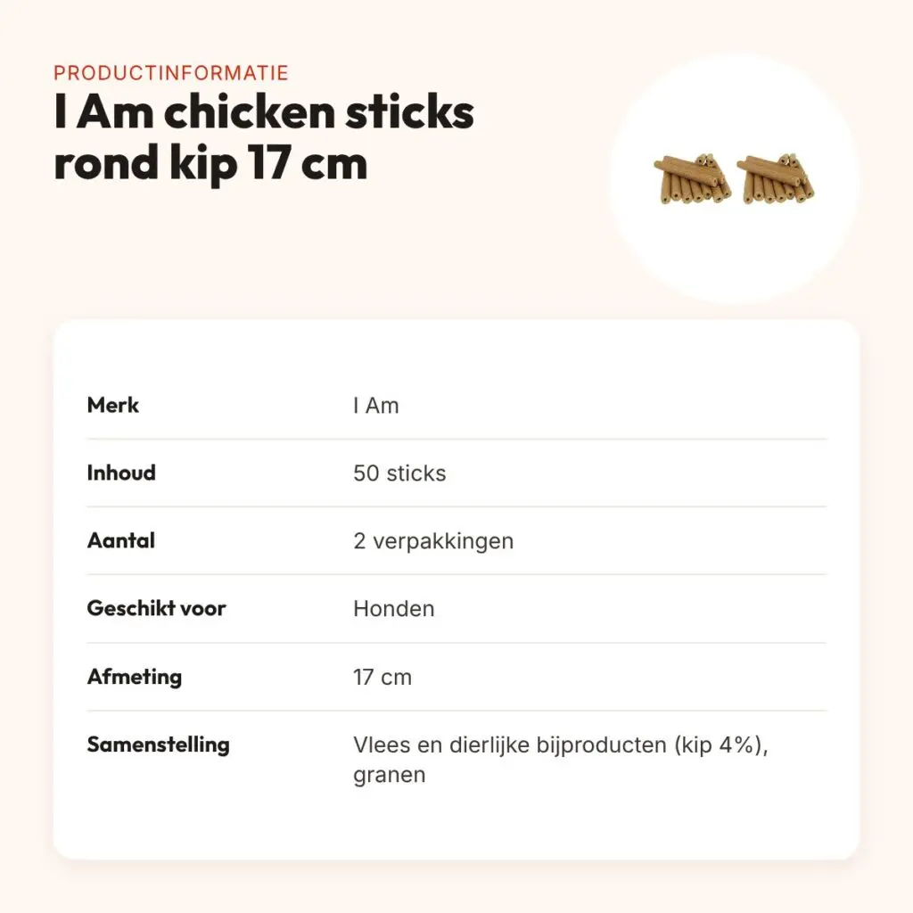 I Am chicken sticks rond kip kauwsnack hond 17 cm – multipack 2 x 50 stuks – productinformatie