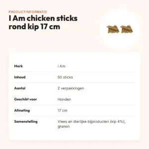 I Am chicken sticks rond kip kauwsnack hond 17 cm – multipack 2 x 50 stuks – productinformatie