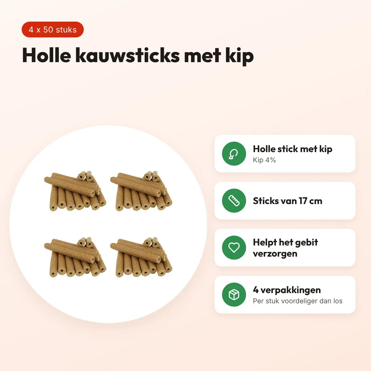 I Am chicken sticks rond kip kauwsnack hond 17 cm – multipack 4 x 50 stuks – voordelen