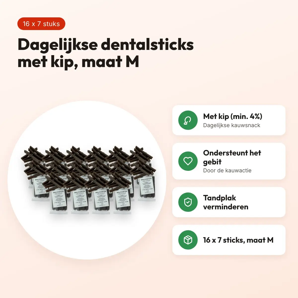 I Am Dental Sticks kip M – kauwsnack voor honden, 16 x 7 stuks – voordelen