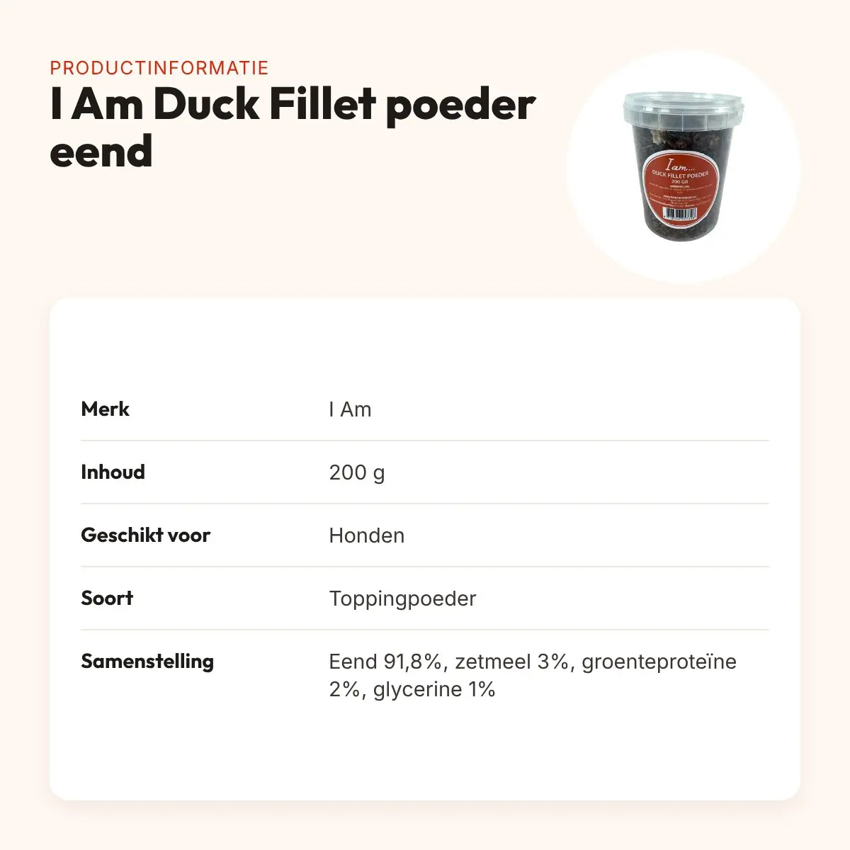 I Am Duck Fillet poeder eend 200 g – topping voor honden – productinformatie