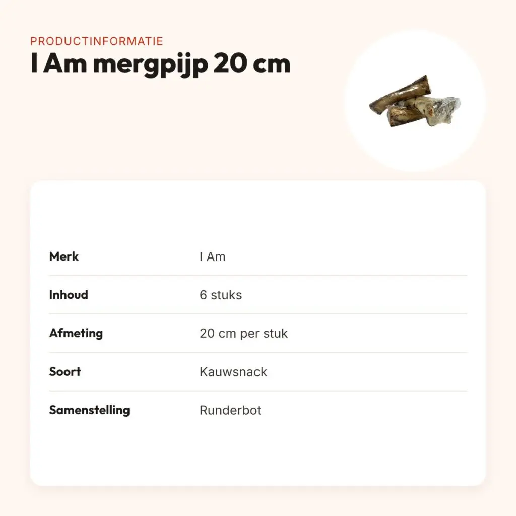I Am hondenkauwsnack mergpijp 20 cm – runderbot, 6 stuks – productinformatie