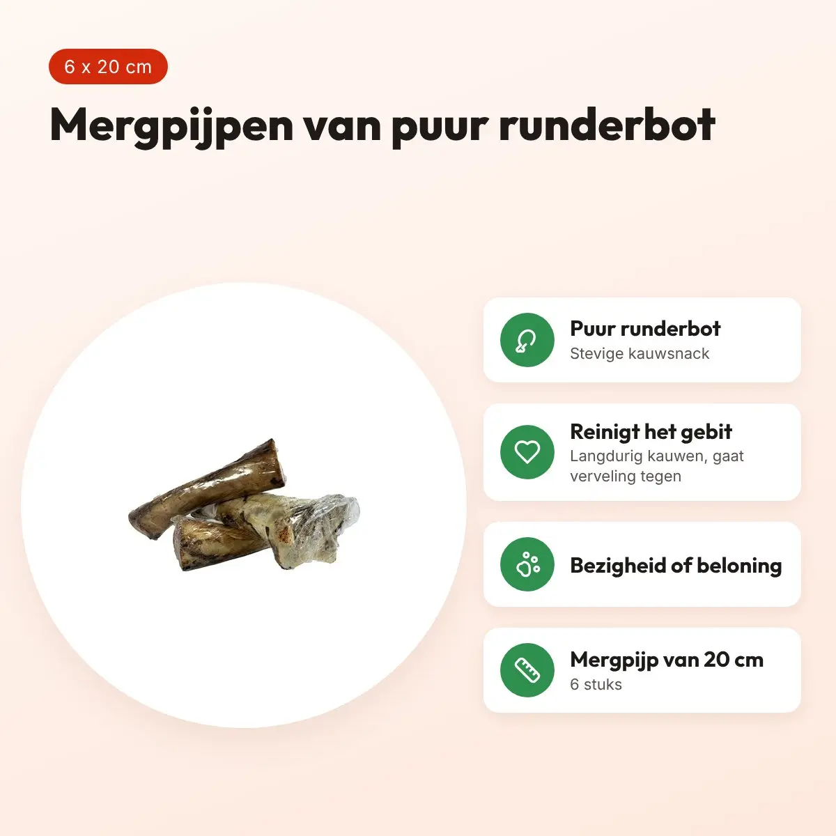I Am hondenkauwsnack mergpijp 20 cm – runderbot, 6 stuks – voordelen