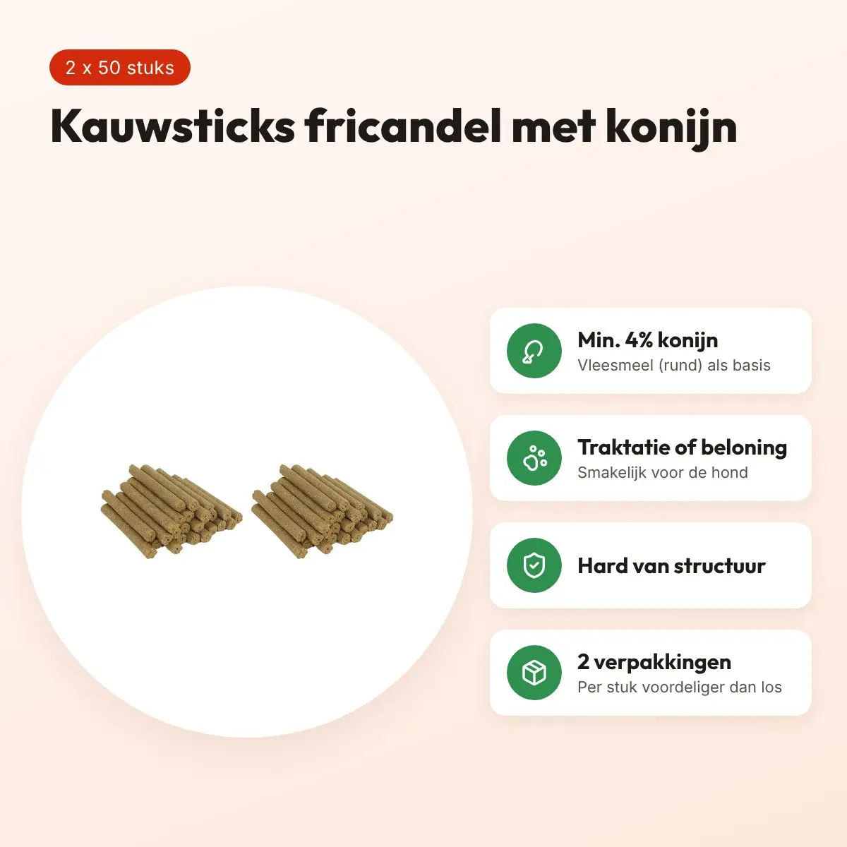 I Am hondenkauwsticks fricandel met konijn – multipack 2 x 50 stuks – voordelen