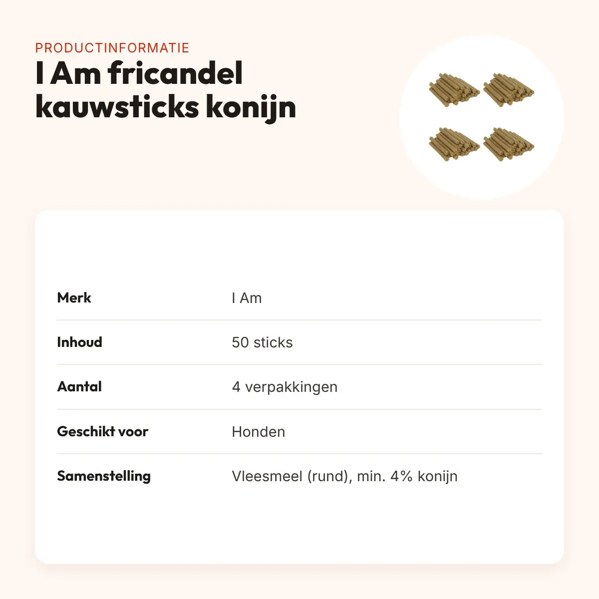 I Am hondenkauwsticks fricandel met konijn – multipack 4 x 50 stuks – productinformatie