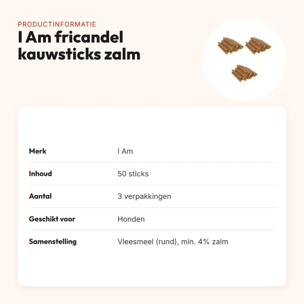 I Am hondenkauwsticks fricandel met zalm – multipack 3 x 50 stuks – productinformatie