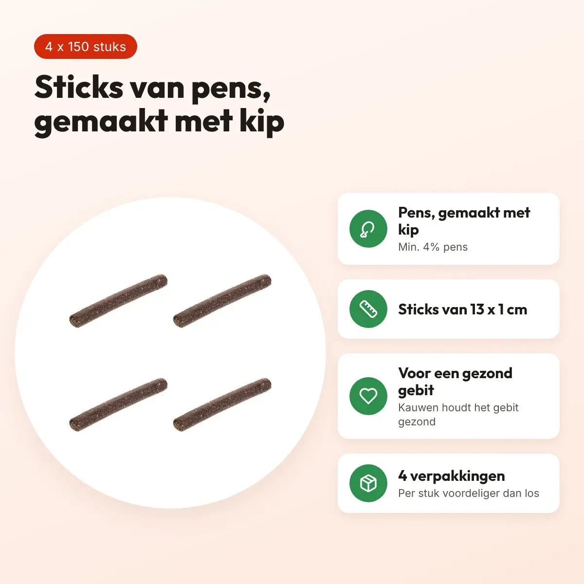 I Am hondensnack fricandel kipsticks 13 x 1 cm – multipack 4 x 150 stuks – voordelen