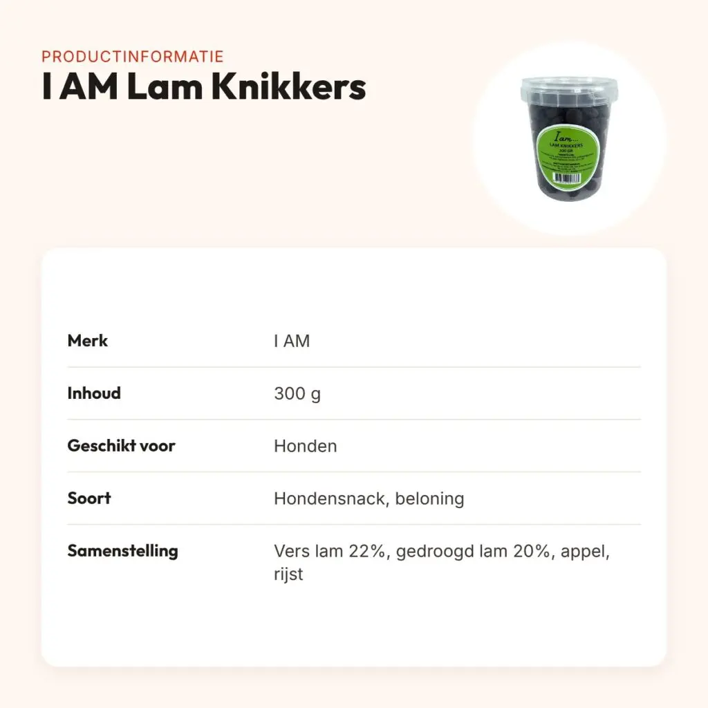 I Am hondensnack Lam Knikkers 300 g – met 22% vers lamsvlees – productinformatie