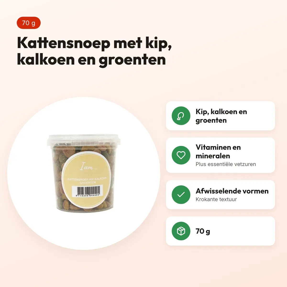 I Am kattensnoep kip, kalkoen en groenten 70 g – voordelen