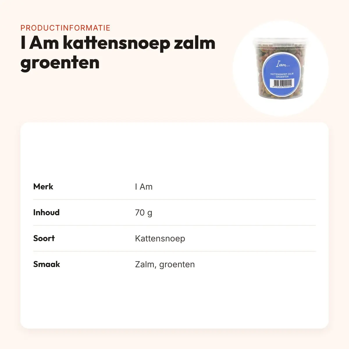 I Am kattensnoep zalm en groenten 70 g – productinformatie