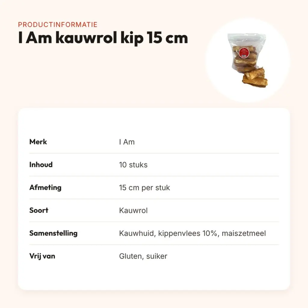 I Am kauwrol kip 15 cm – runderhuid met kip, 10 stuks, glutenvrij – productinformatie