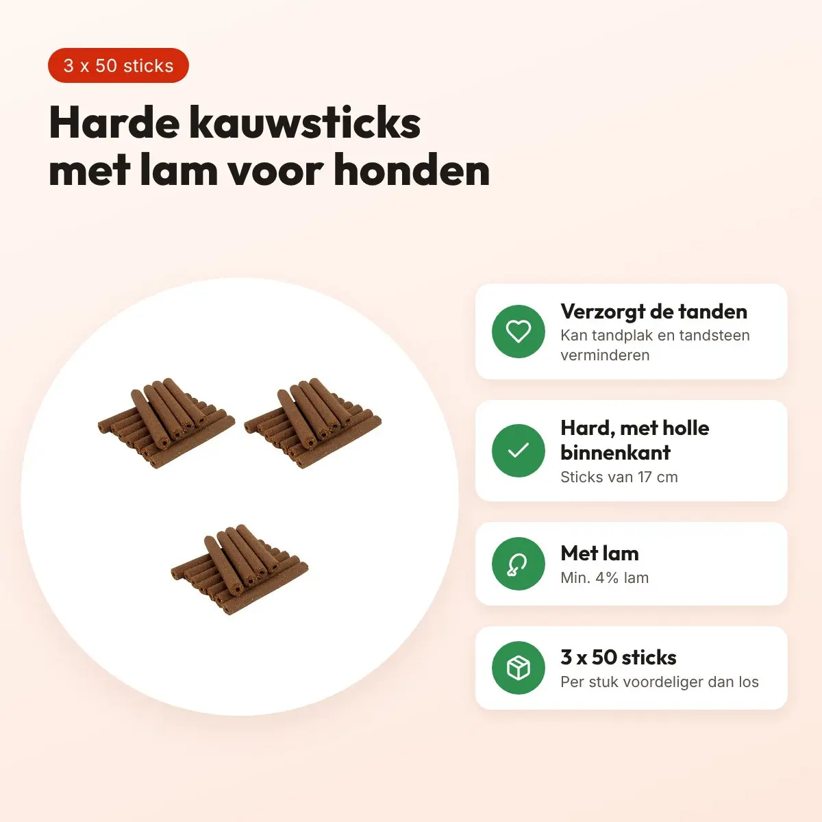 I Am kauwsnack Chicken Sticks lam 17 cm – multipack 3 x 50 stuks – voordelen