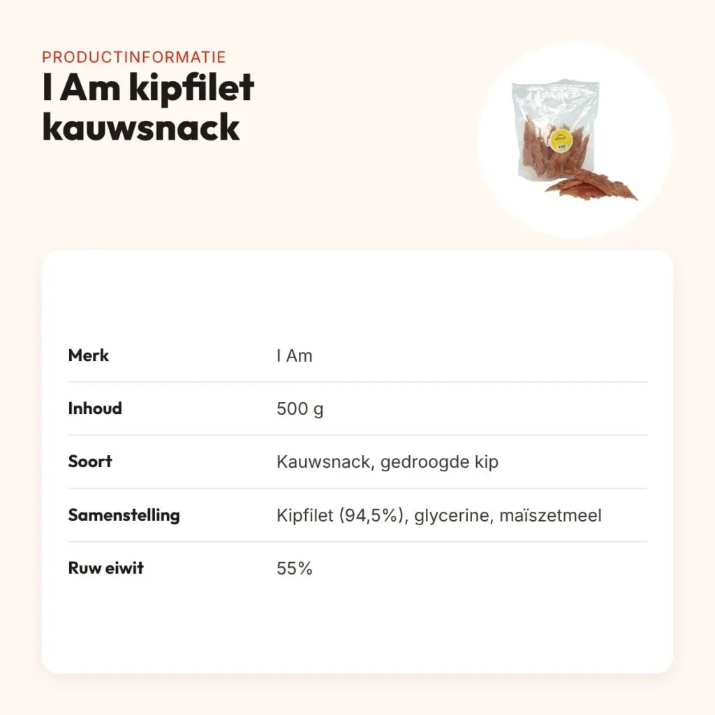 I Am kipfilet kauwsnack 500 g – gedroogde kip voor honden – productinformatie