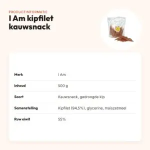 I Am kipfilet kauwsnack 500 g – gedroogde kip voor honden – productinformatie