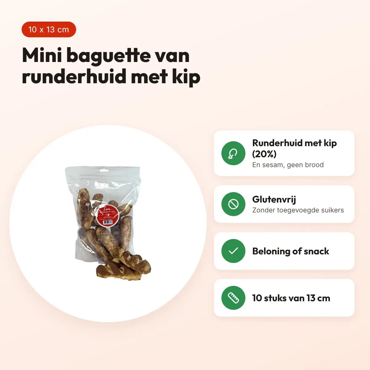 I Am Mini Baguette hondensnack 13 cm – runderhuid met kip, 10 stuks – voordelen