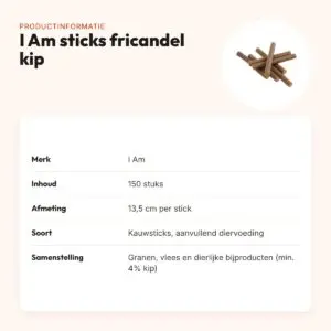 I Am sticks fricandel kip hondensnacks 150 stuks – kauwstick 13,5 cm – productinformatie
