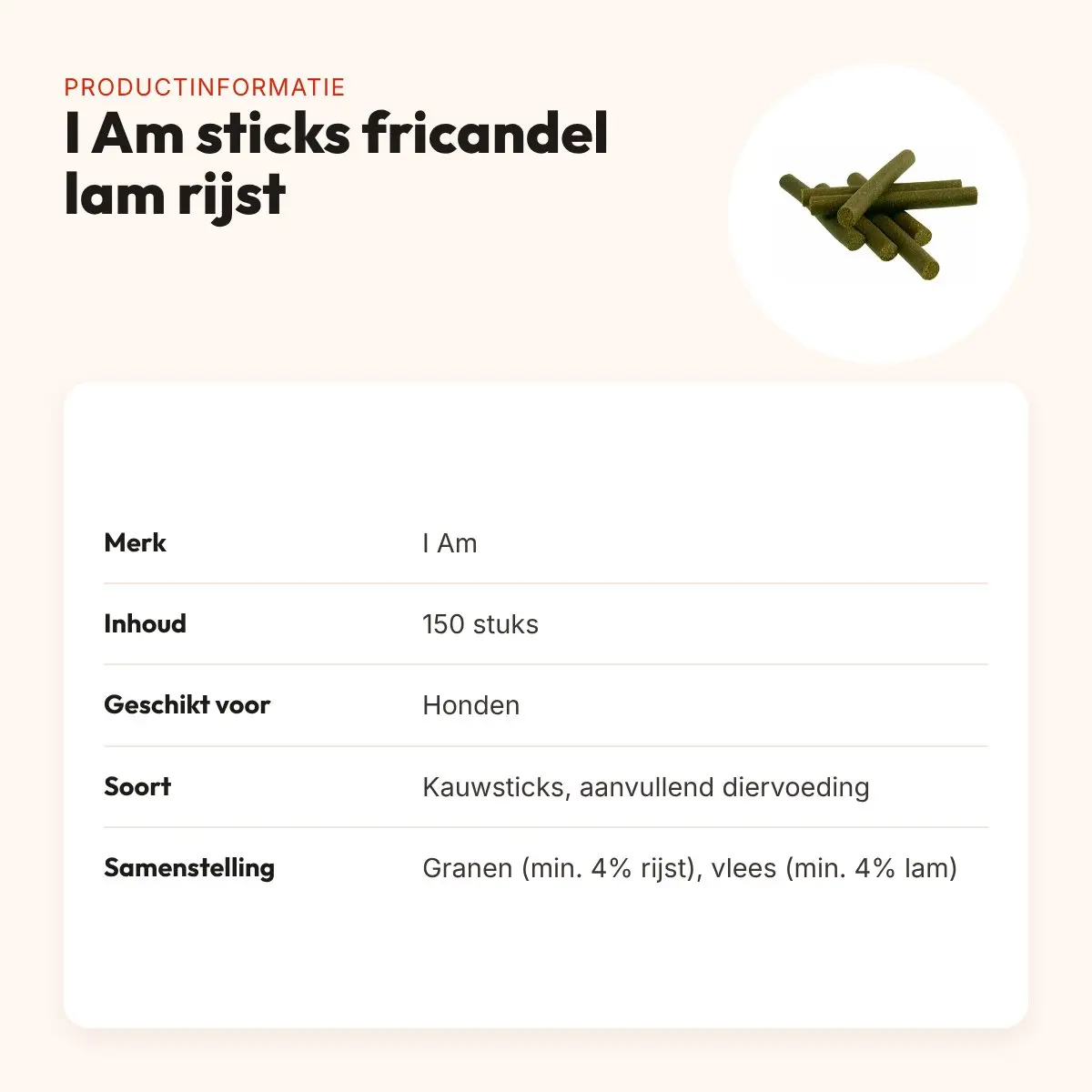 I Am sticks fricandel lam en rijst hondensnacks 150 stuks – productinformatie