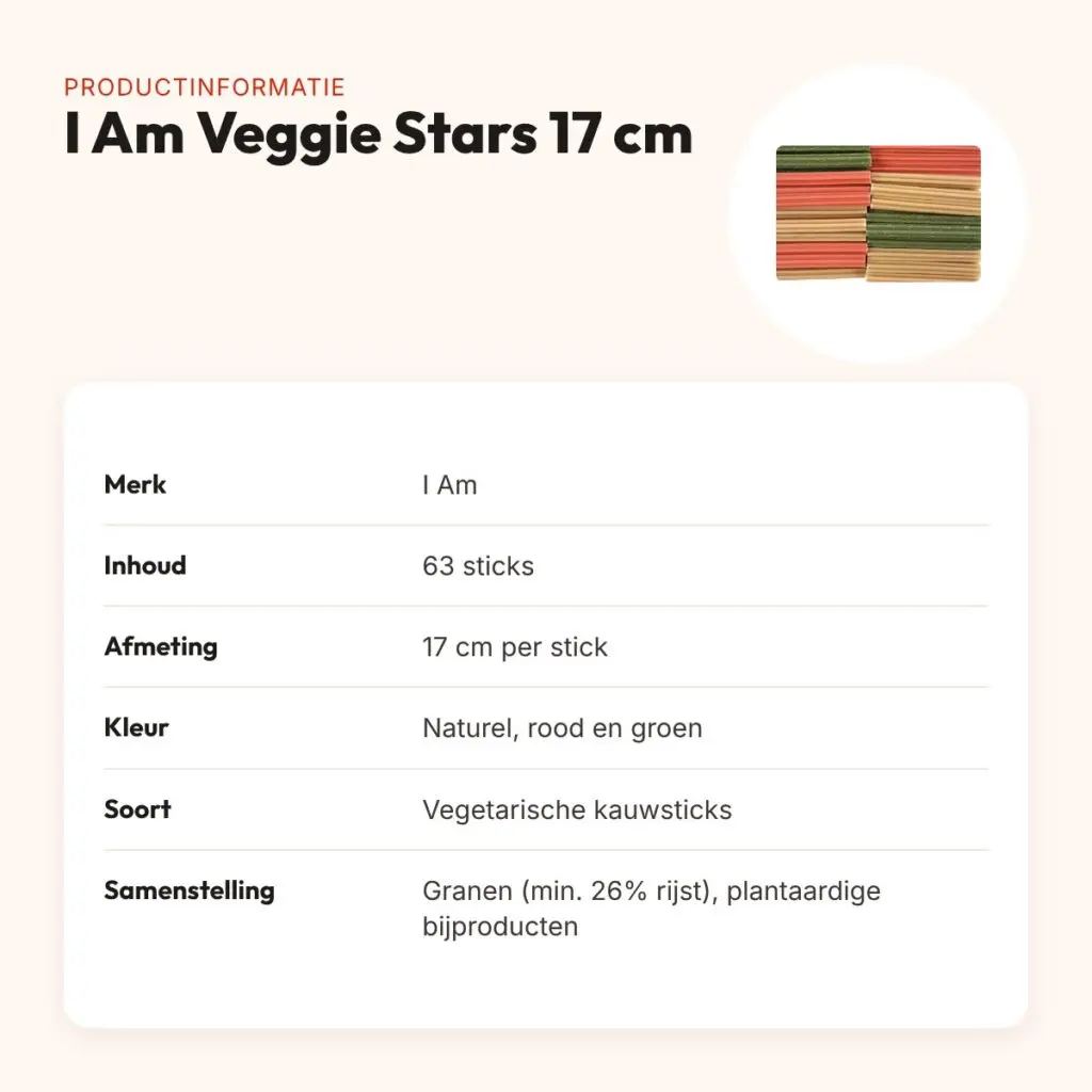 I Am Veggie Stars kauwsnack 17 cm – kleurmix, 63 stuks – productinformatie