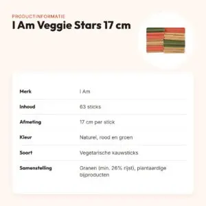 I Am Veggie Stars kauwsnack 17 cm – kleurmix, 63 stuks – productinformatie