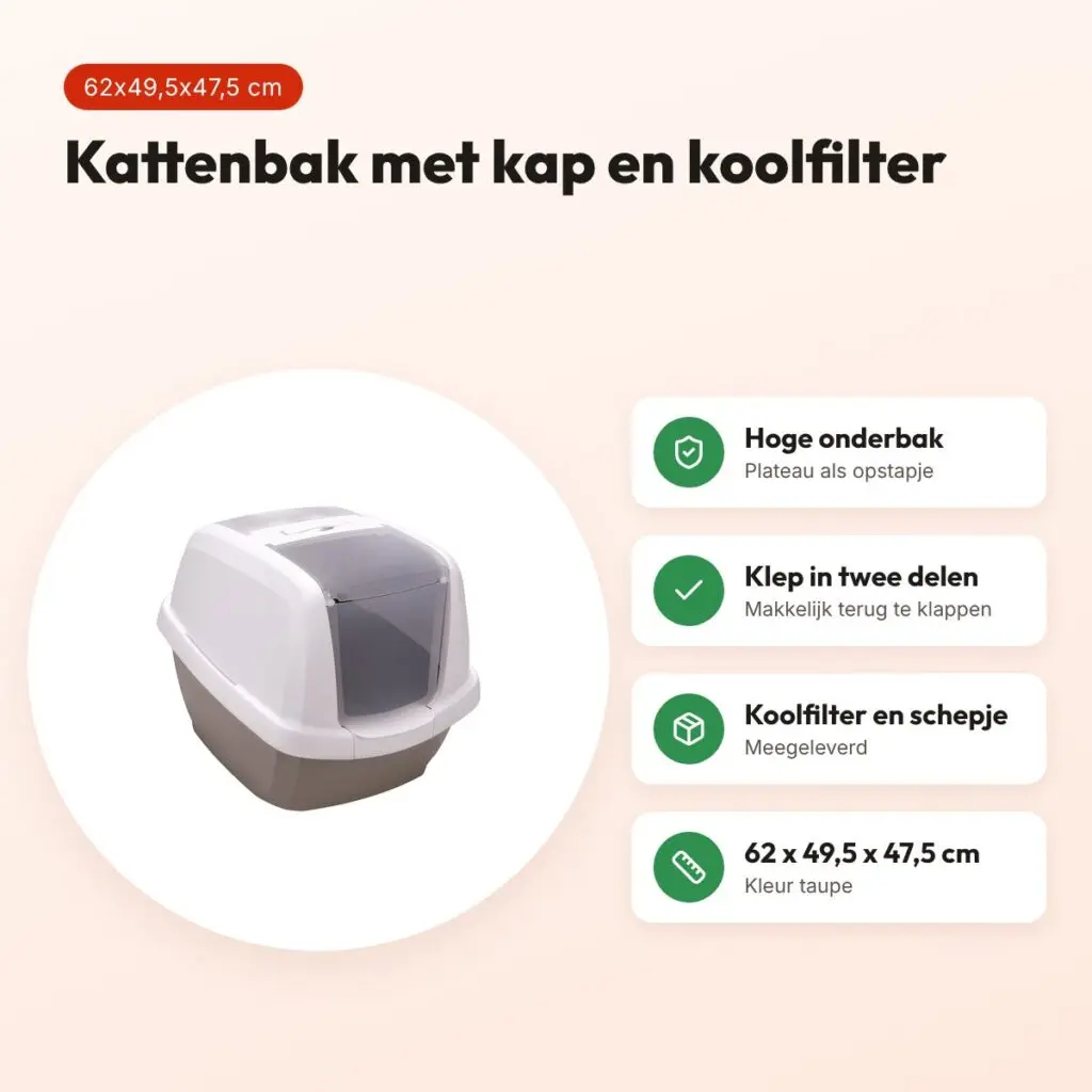 Imac kattenbak Maddy taupe 62 x 49,5 x 47,5 cm – met kap en koolfilter – voordelen