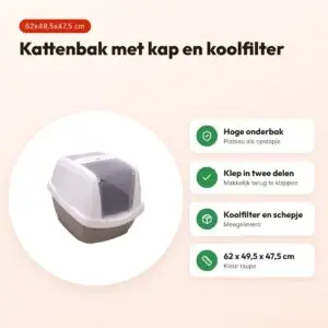 Imac kattenbak Maddy taupe 62 x 49,5 x 47,5 cm – met kap en koolfilter – voordelen