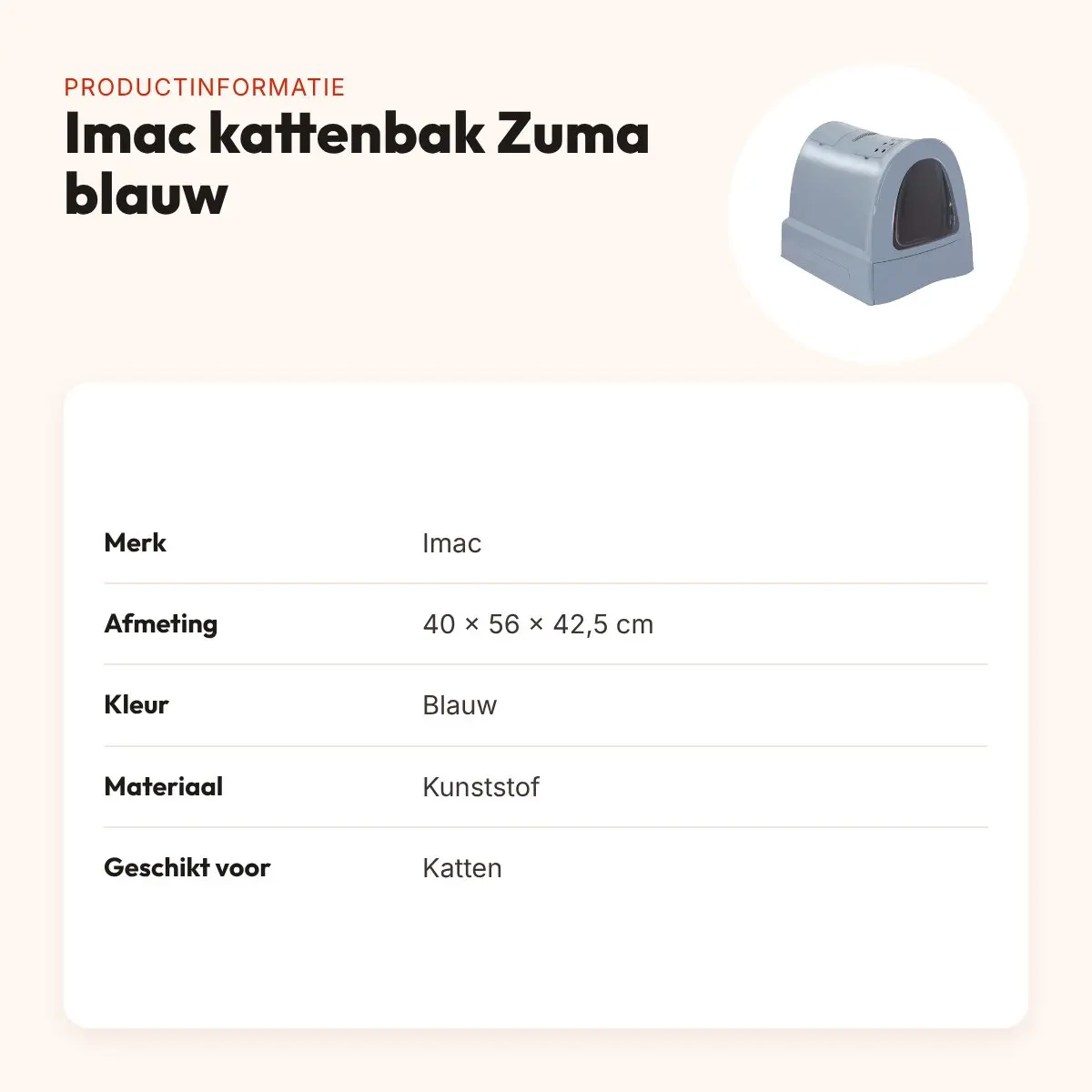 Imac kattenbak Zuma blauw 40 x 56 x 42,5 cm – met schuiflade – productinformatie