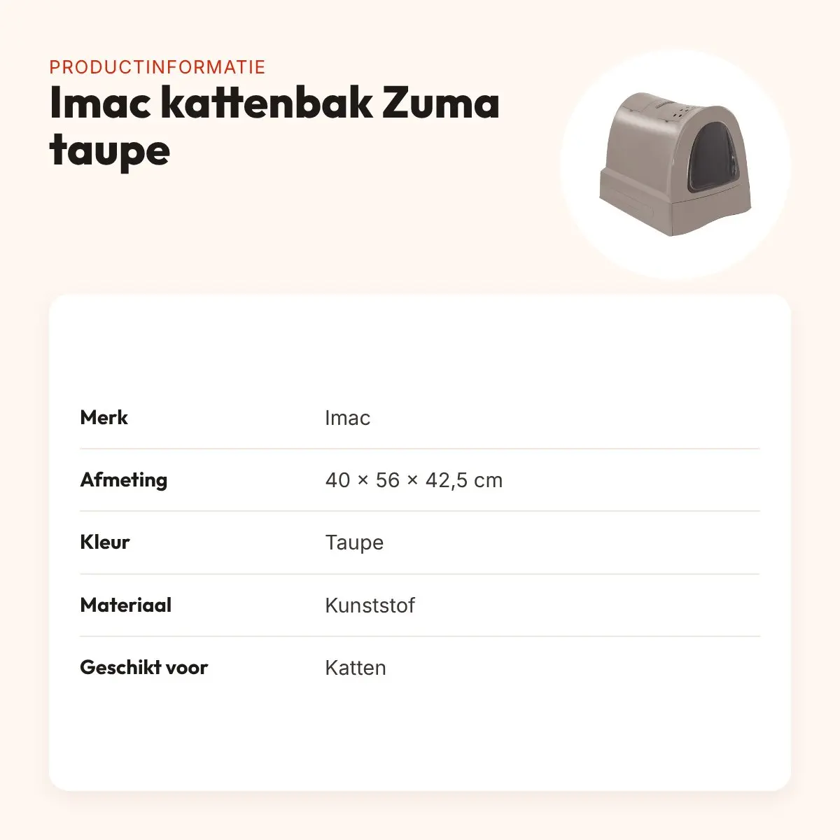 Imac kattenbak Zuma taupe 40 x 56 x 42,5 cm – met schuiflade – productinformatie