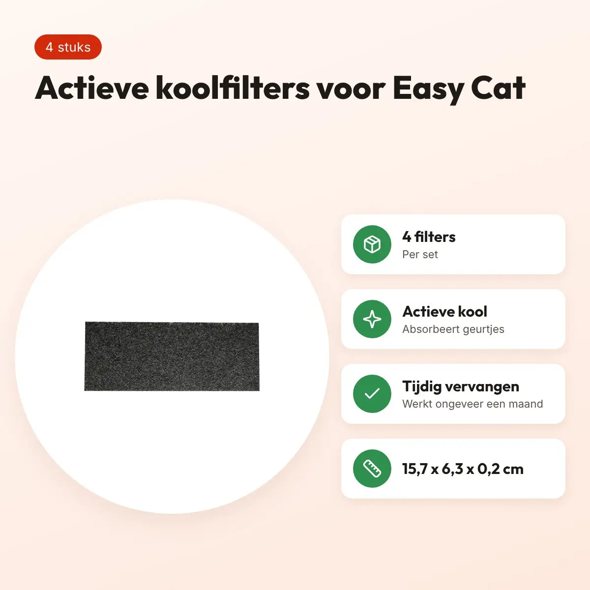 Imac kattenbakfilter Easy Cat actieve kool 15,7 x 6,3 x 0,2 cm – 4 stuks – voordelen