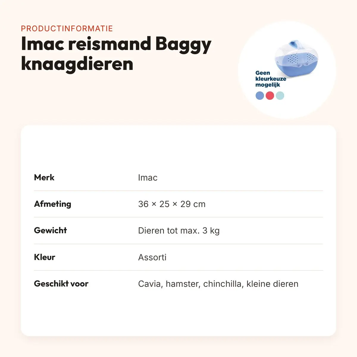 Imac reismand Baggy knaagdieren 36 x 25 x 29 cm – assorti kleur – productinformatie