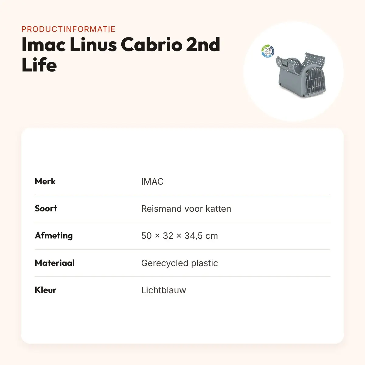Imac reismand Linus Cabrio 2nd Life gerecycled lichtblauw 50 x 32 x 34,5 cm – productinformatie