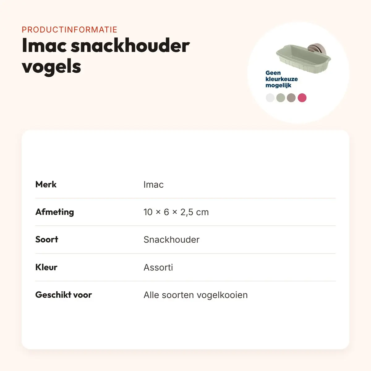 Imac snackhouder voor vogels 10 x 6 x 2,5 cm – assorti – productinformatie