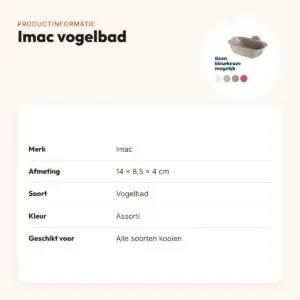 Imac vogelbad 14 x 8,5 x 4 cm – bevestiging tussen tralies, assorti – productinformatie