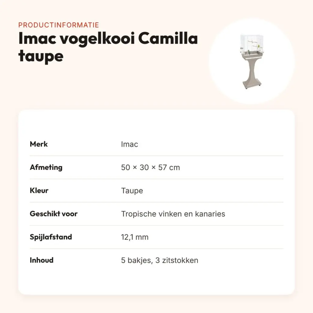 Imac vogelkooi Camilla taupe 50 x 30 x 57 cm – met schuiflade – productinformatie
