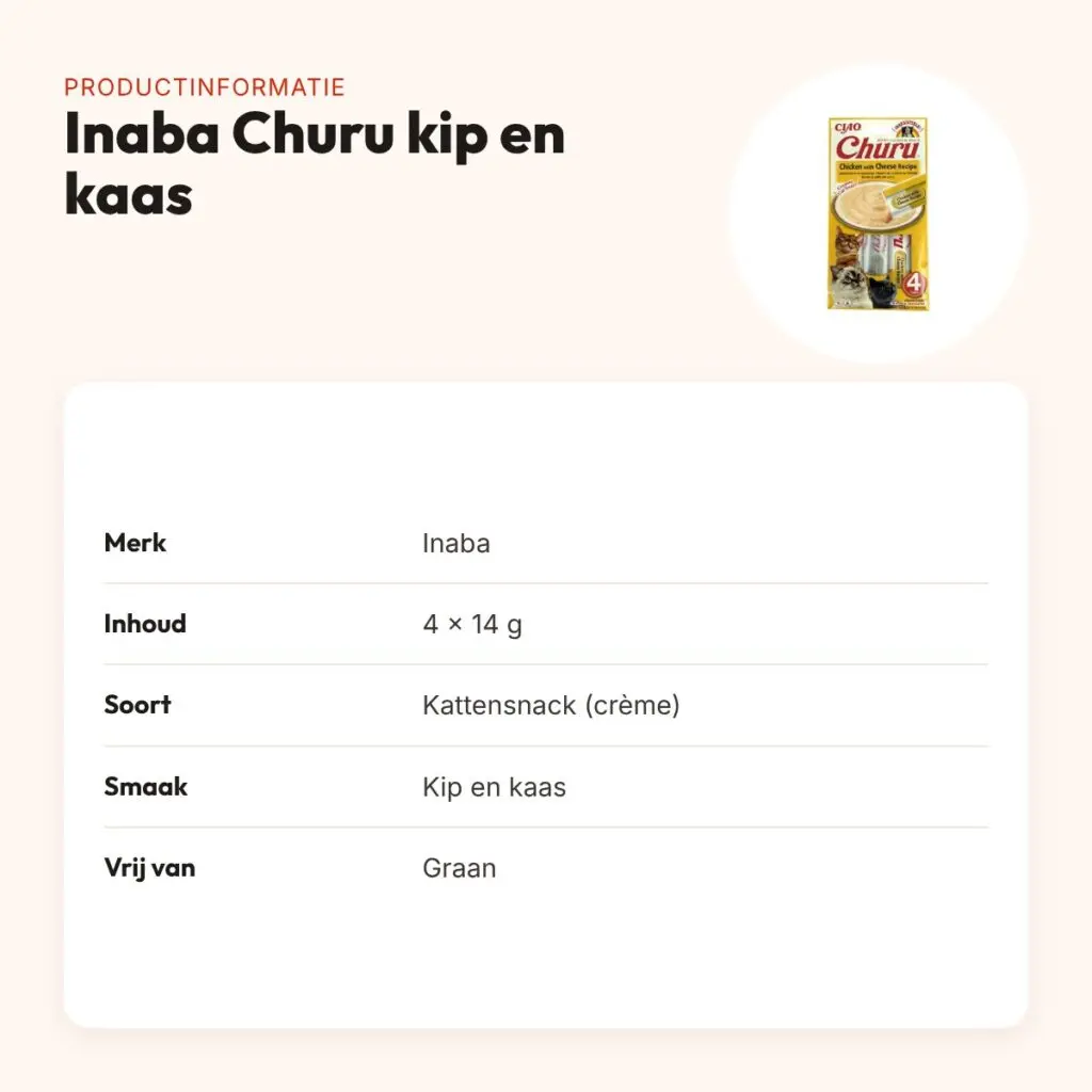 Inaba Churu kattensnack kip en kaas 4 x 14 g – crème in verdeelzakjes – productinformatie