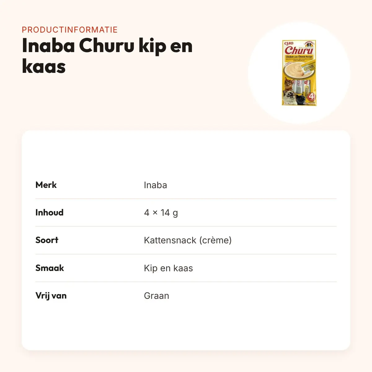 Inaba Churu kattensnack kip en kaas 4 x 14 g – crème in verdeelzakjes – productinformatie