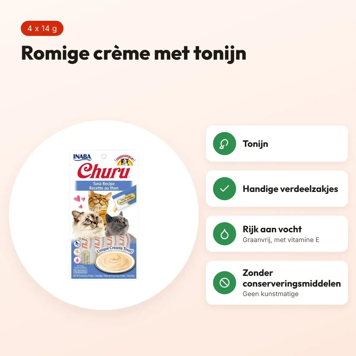 Inaba Churu kattensnack tonijn 4 x 14 g – romige crème – voordelen