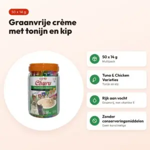 Inaba Churu kattensnack tonijn en kip 50 x 14 g – graanvrije multipack – voordelen