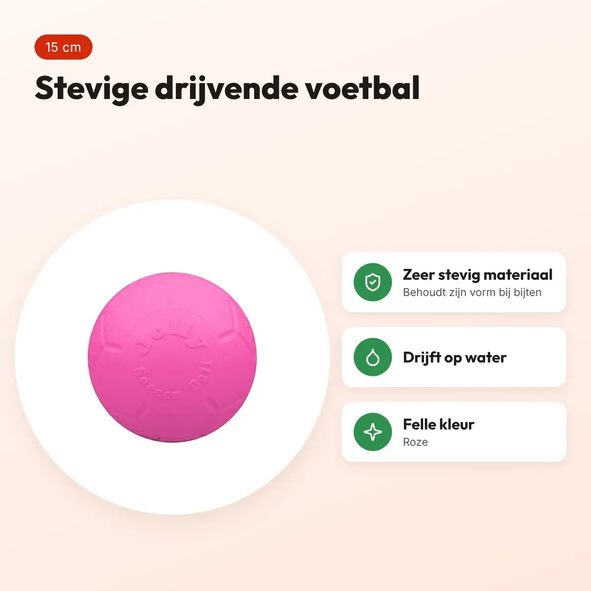 Jolly Pets Soccer Ball hondenbal roze 15 cm – stevig en drijvend – voordelen