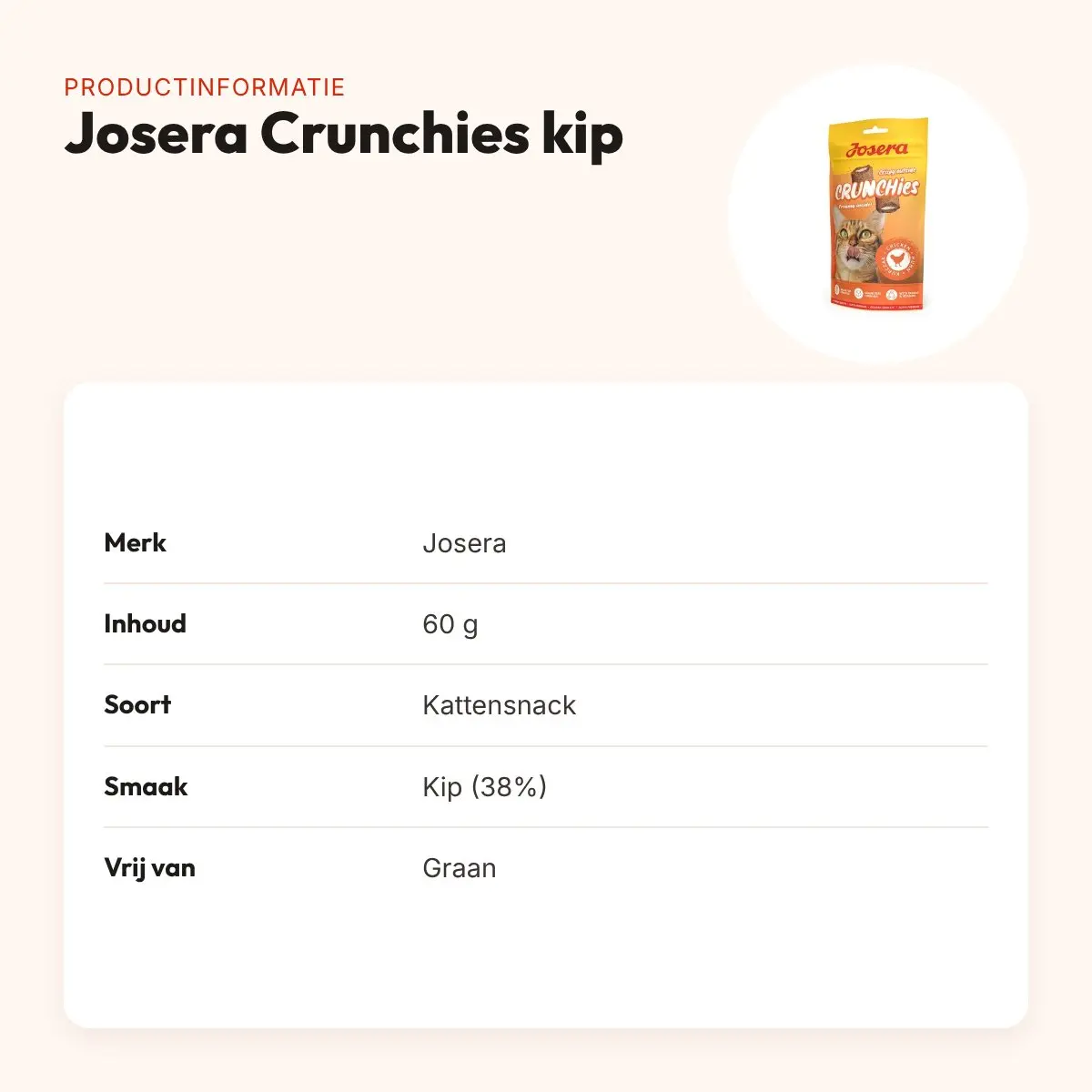 Josera Crunchies kip kattensnack 60 g – graanvrij – productinformatie