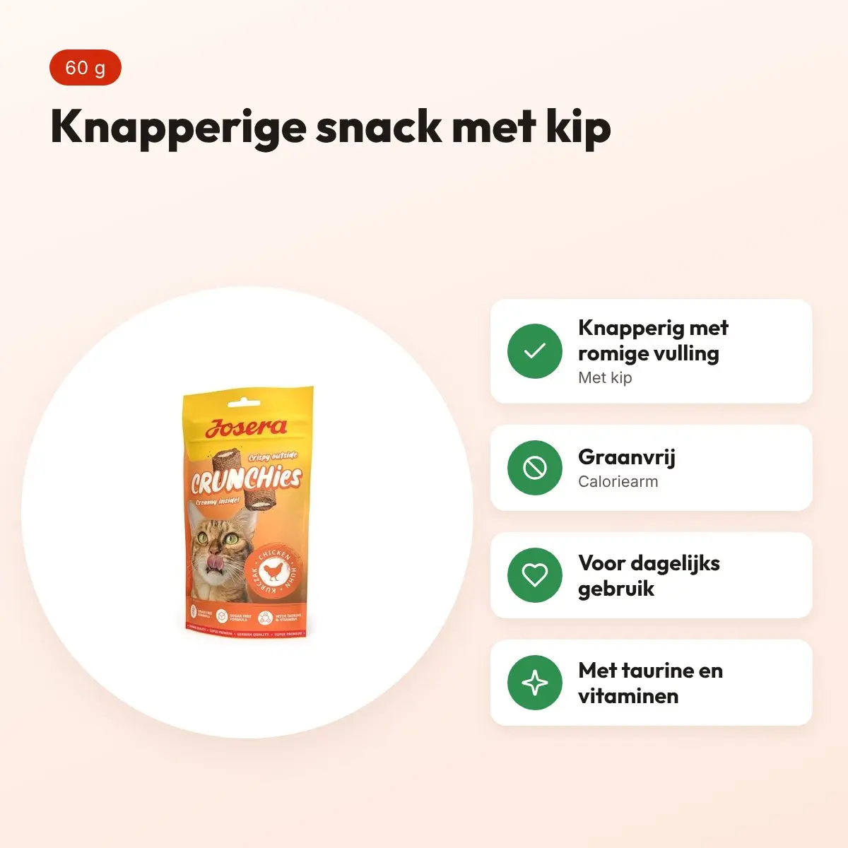 Josera Crunchies kip kattensnack 60 g – graanvrij – voordelen