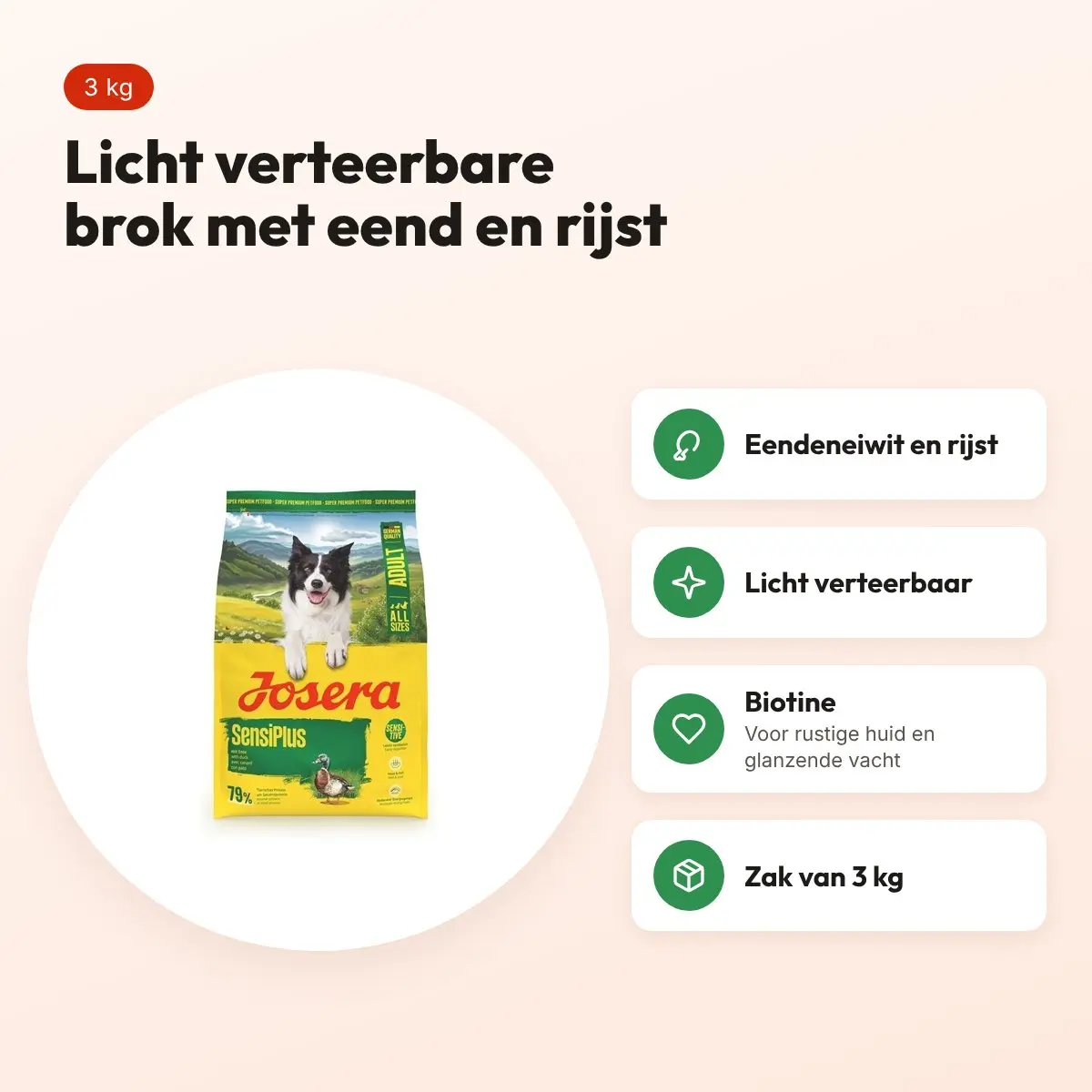 Josera hondenvoer Adult Sensiplus 3 kg – eend en rijst, glutenvrij – voordelen