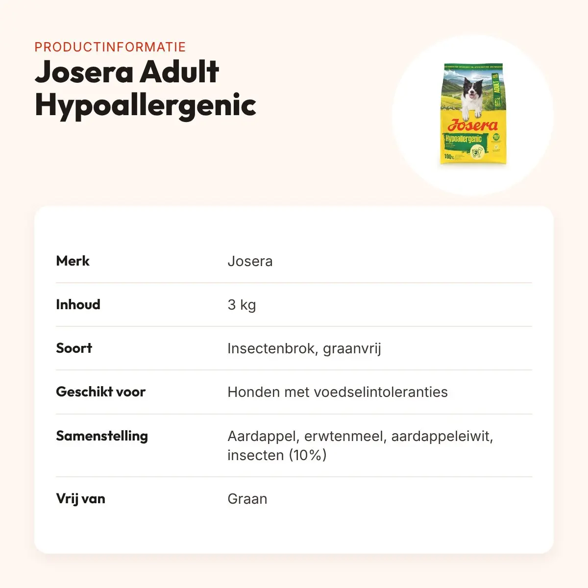 Josera hondenvoer All Sizes Adult Hypoallergenic 3 kg – insecten, graanvrij – productinformatie