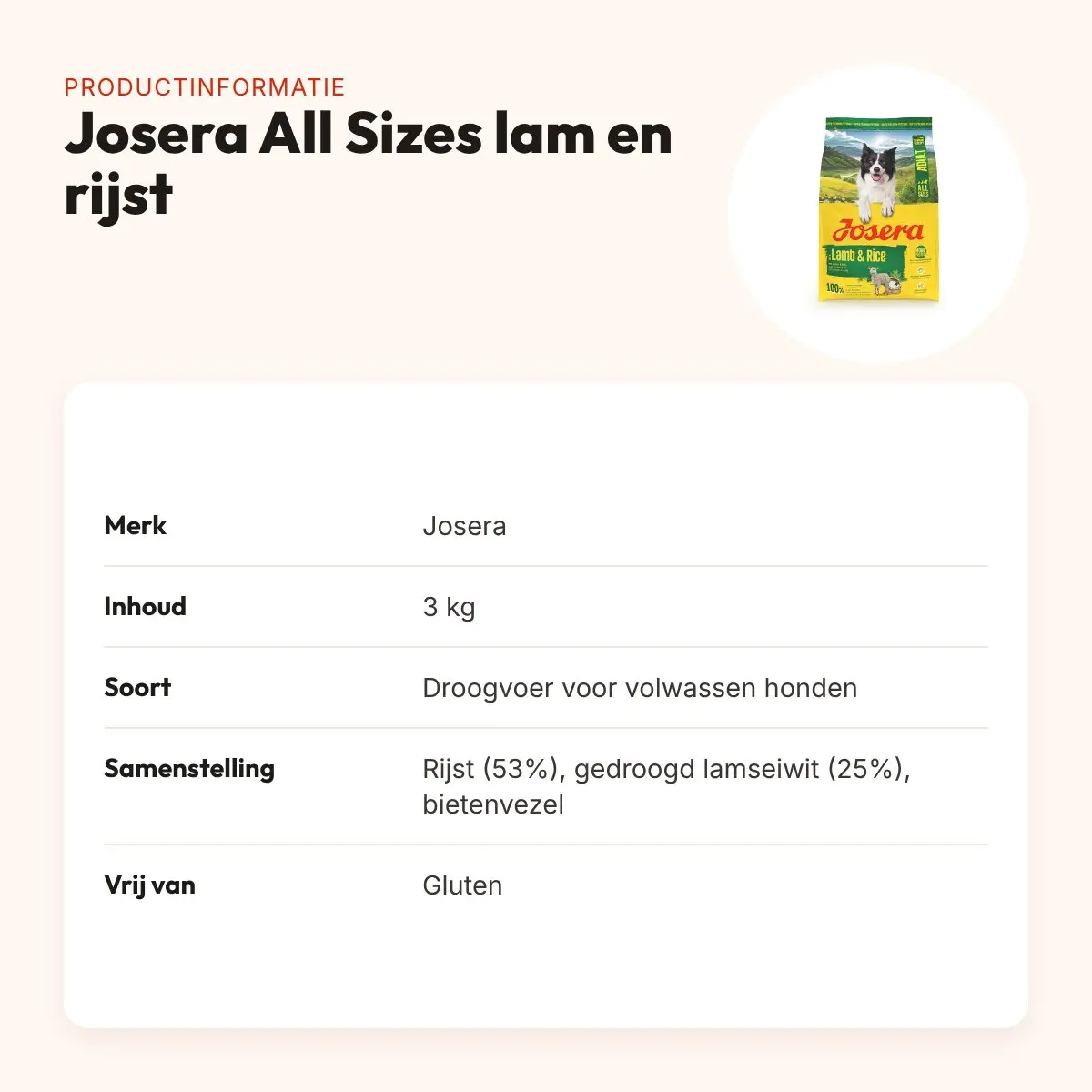 Josera hondenvoer All Sizes Adult lam en rijst 3 kg – monoproteïne – productinformatie