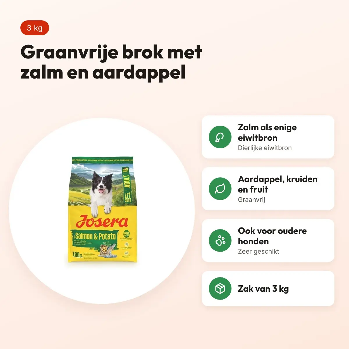 Josera hondenvoer All Sizes Adult Salmon/Potato 3 kg – zalm, graanvrij – voordelen