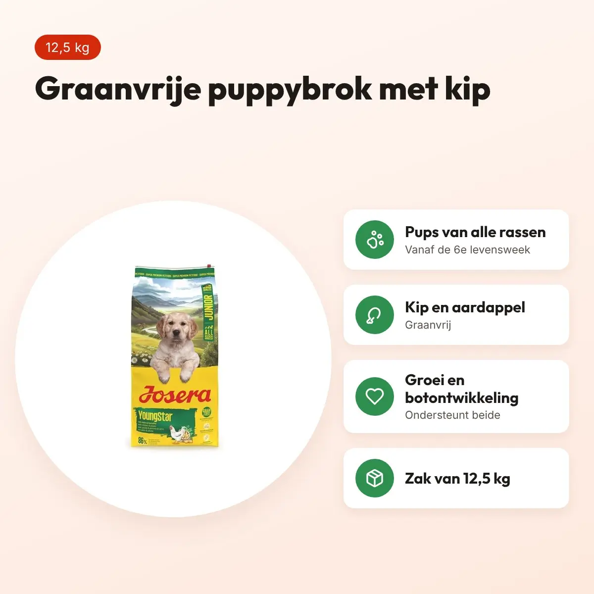 Josera hondenvoer All Sizes Junior Youngstar 12,5 kg – puppyvoer, graanvrij – voordelen