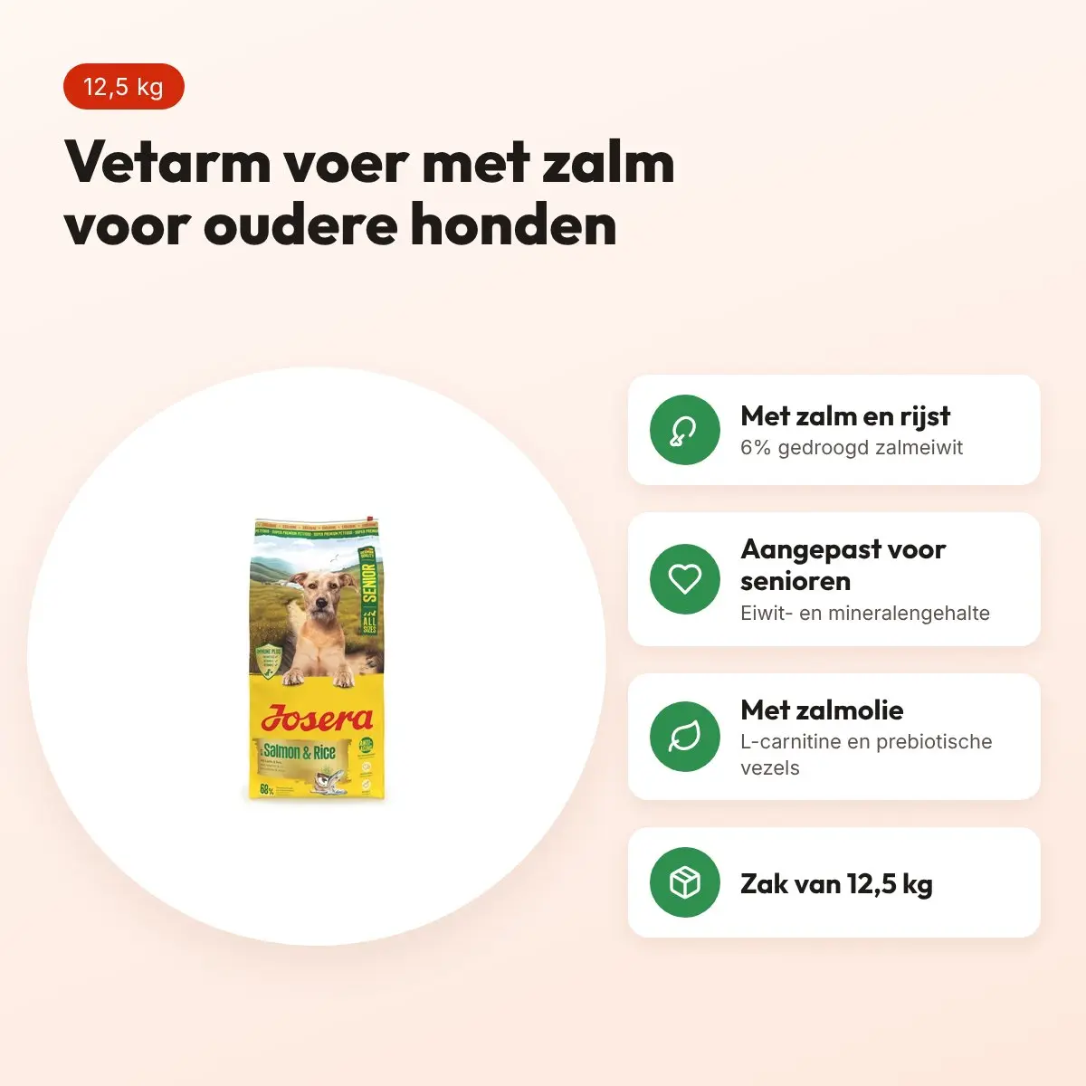 Josera hondenvoer Senior zalm en rijst 12,5 kg – vetarm – voordelen