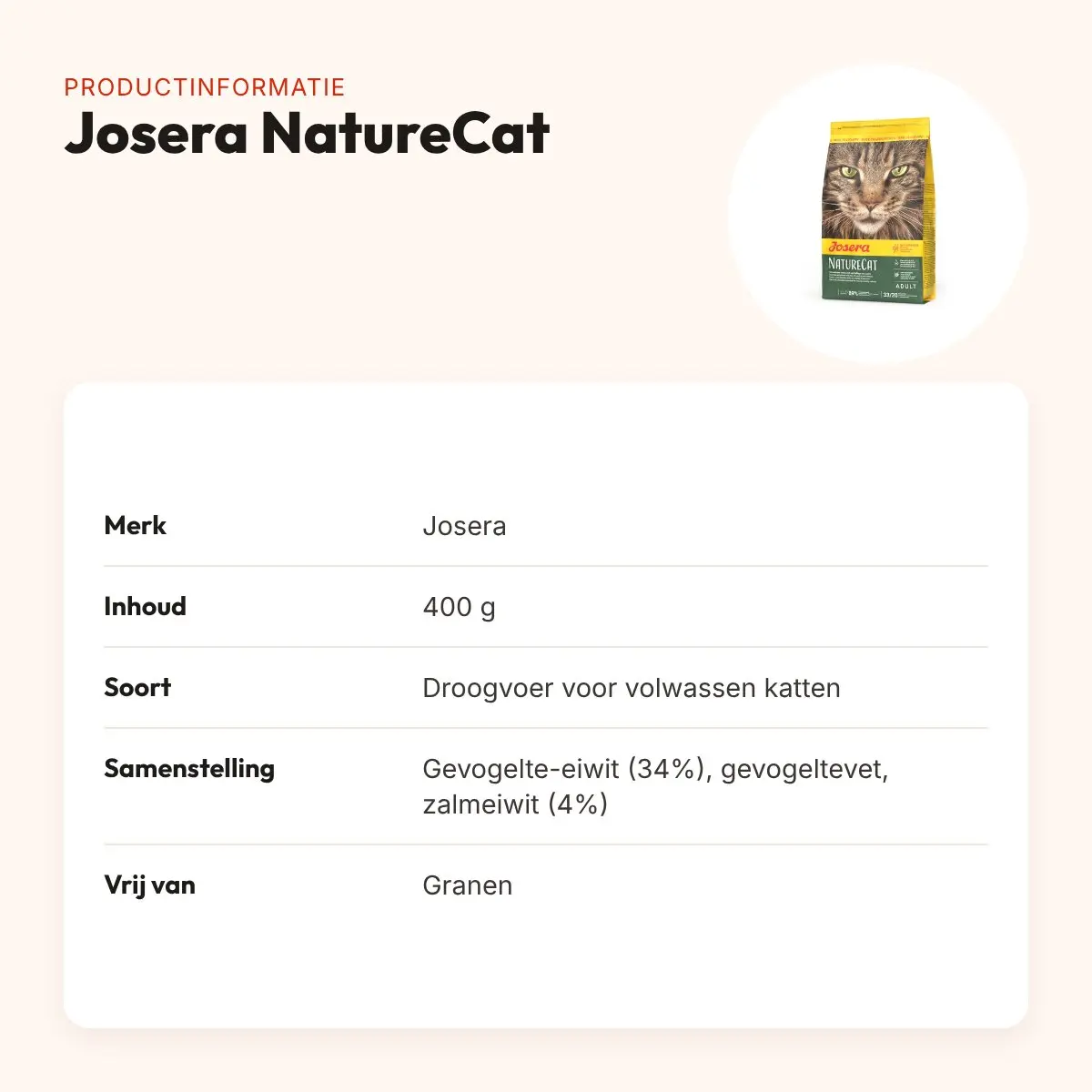Josera kattenvoer NatureCat 400 g – graanvrij met gevogelte en zalm – productinformatie