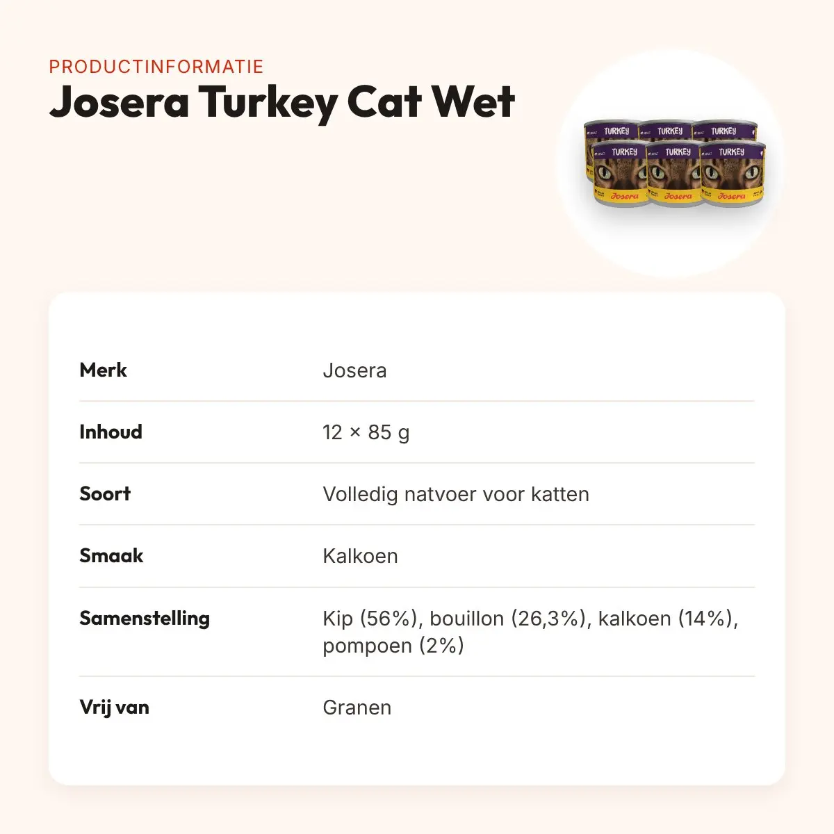Josera kattenvoer Turkey Cat Wet 12 x 85 g – graanvrij met kalkoen – productinformatie