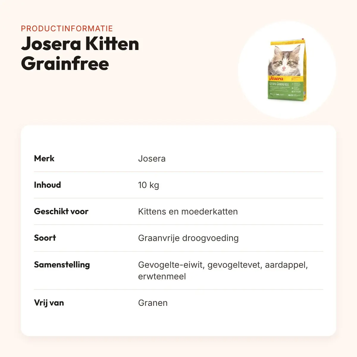 Josera Kitten Grainfree kattenvoer 10 kg – graanvrij, met gevogelte – productinformatie